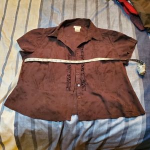 Laura brown frill button up short sleeve shirt